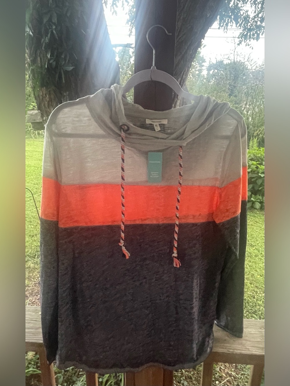Maurices Colorblock Hooded Shirt in Light Gray, Orange & Charcoal